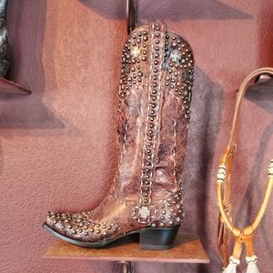 Double D Ranch Brown Studded Heeled Boots